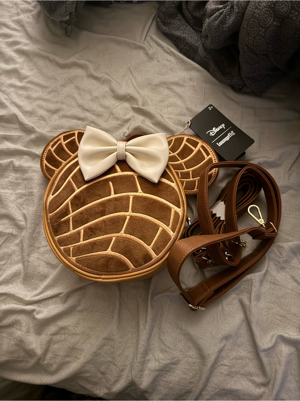 Loungefly Brown & Cream Concha Mickey Ear Crossbody Bag